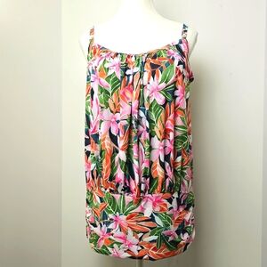 Swimsuits for All floral Swim top padded adjustable straps & thick waist, Sz 14